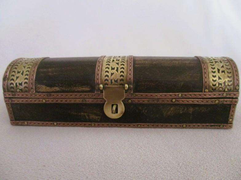 Vintage traditional Persian Qalamdan (pen box) - wood, brass and copper