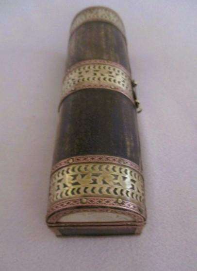 Vintage traditional Persian Qalamdan (pen box) - wood, brass and copper