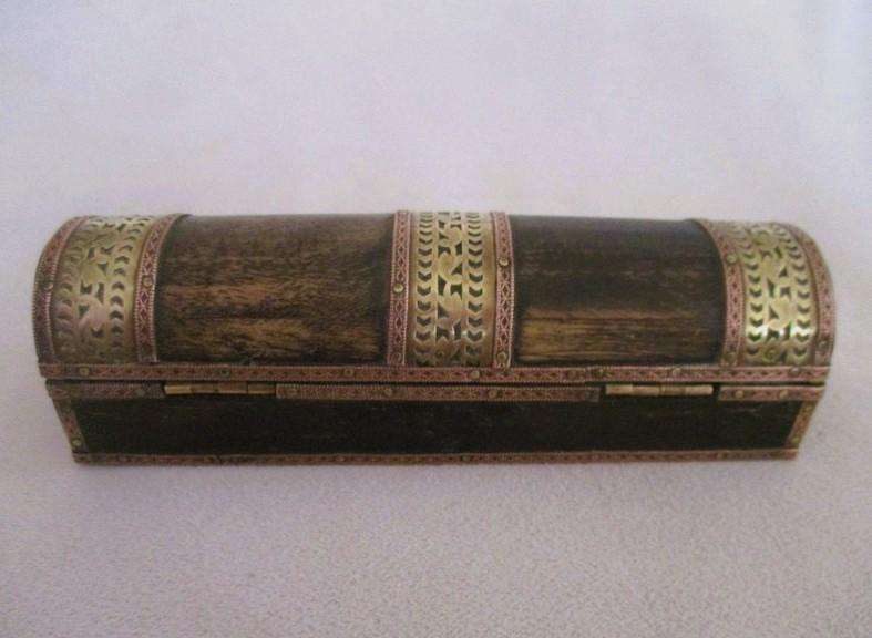 Vintage traditional Persian Qalamdan (pen box) - wood, brass and copper