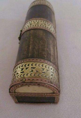 Vintage traditional Persian Qalamdan (pen box) - wood, brass and copper
