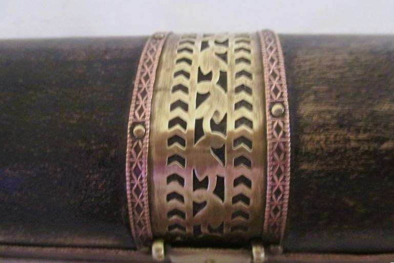 Vintage traditional Persian Qalamdan (pen box) - wood, brass and copper