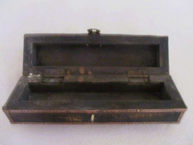 Vintage traditional Persian Qalamdan (pen box) - wood, brass and copper