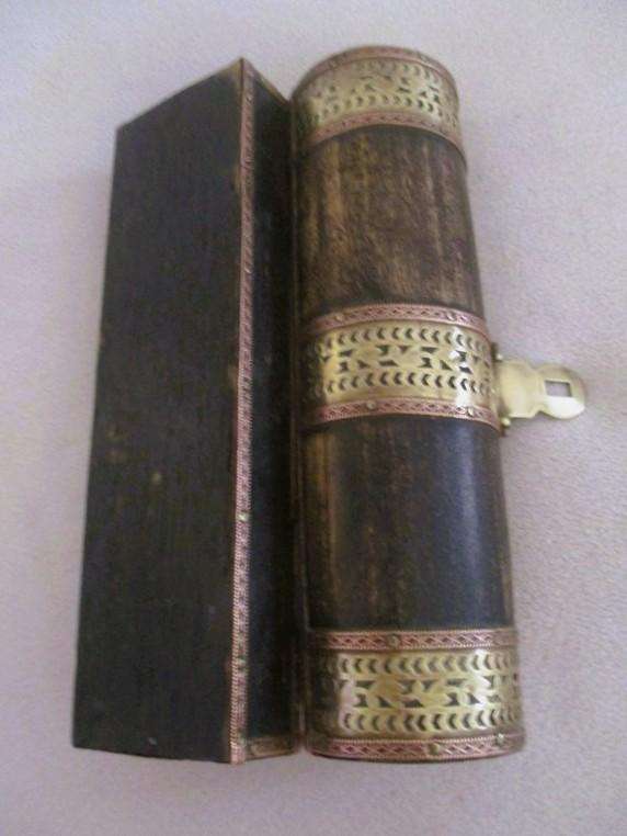 Vintage traditional Persian Qalamdan (pen box) - wood, brass and copper