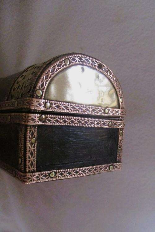 Vintage traditional Persian Qalamdan (pen box) - wood, brass and copper