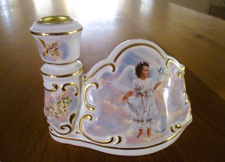 Limited edition porcelain "Circle of Light" Angel candlestick - First issue - "Faith" - signed