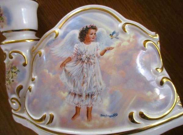 Limited edition porcelain "Circle of Light" Angel candlestick - First issue - "Faith" - signed