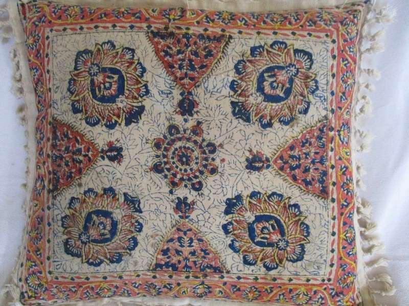Not often found - a vintage hand blocked (natural dyed) Persian/Iranian Ghalamkar cushion