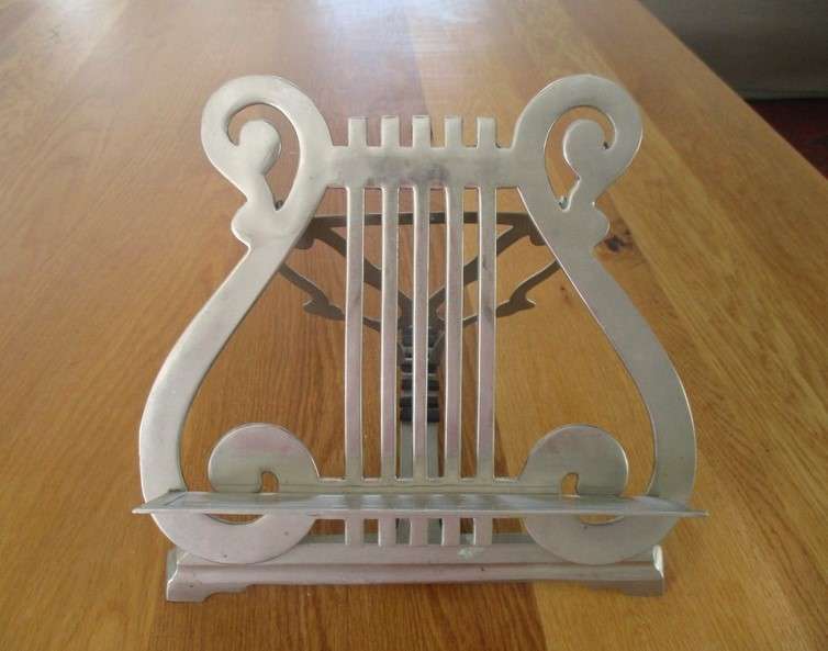 Unusual and decorative harp/lyre shaped book stand - sturdy and adjustable