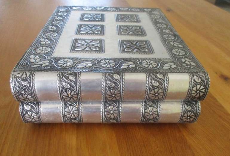 Very large vintage Vaibhav, South India ornately embossed jewellery  box with tiered tray