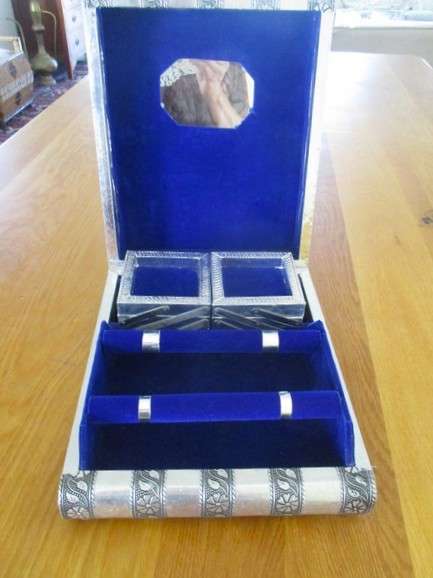Very large vintage Vaibhav, South India ornately embossed jewellery  box with tiered tray
