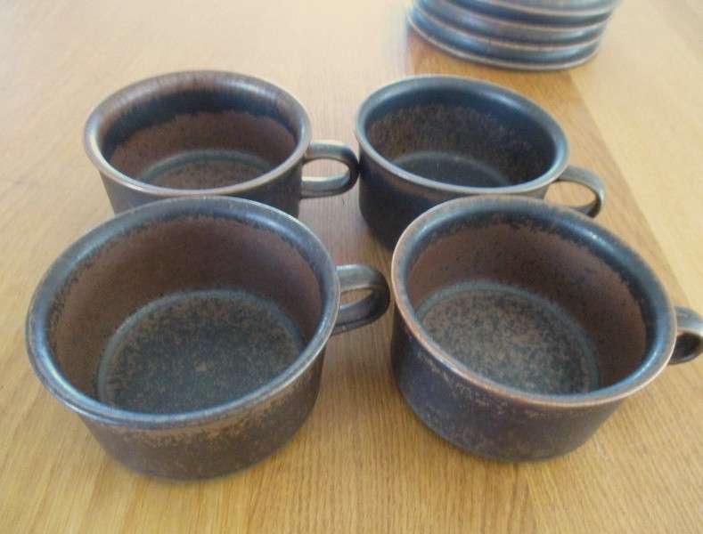 Four large vintage Arabia Ruska, Finland cups and saucers