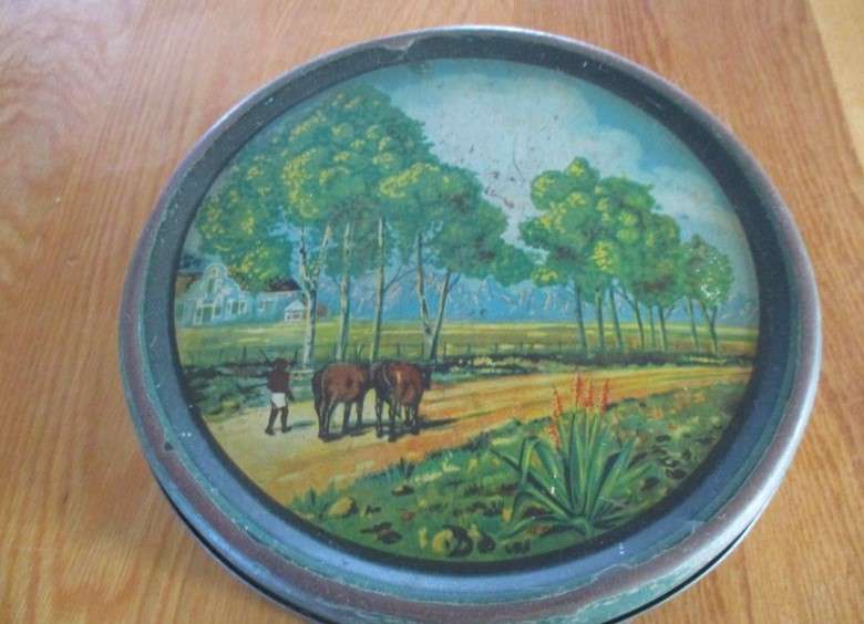 Rare find! Antique lithographed early days Joko Tea tin (cake tin size) with South African scene