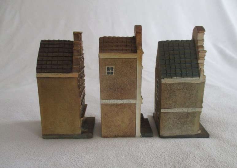 Three miniature Dutch Canal Houses with fine detail