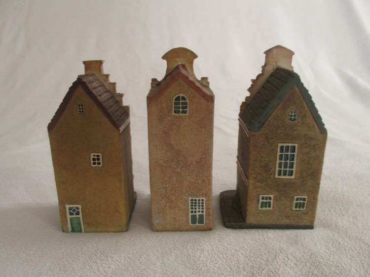 Three miniature Dutch Canal Houses with fine detail
