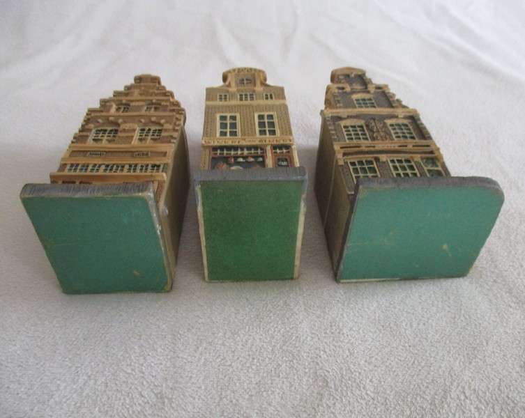 Three miniature Dutch Canal Houses with fine detail