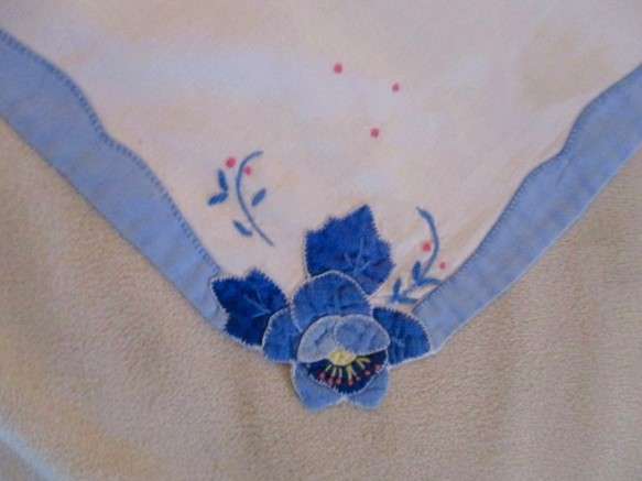 Two rectangular and one square vintage appliqued and embroidered cloths with beautiful water lilies