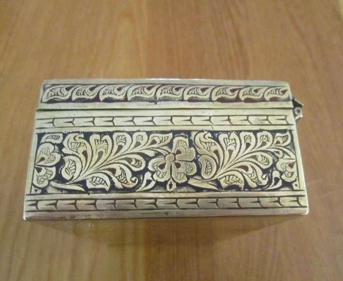 1. - A vintage/antique beautifully engraved solid brass cigar/keepsake box - wood lined