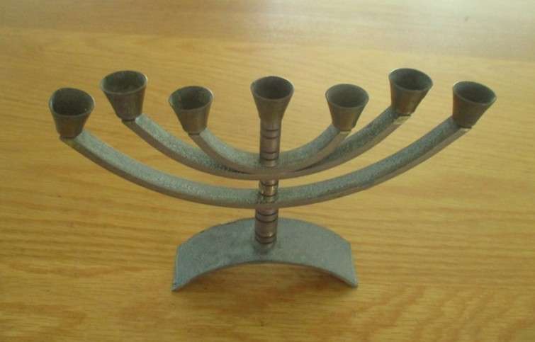A small vintage Hanukkah Menorah made in Jerusalem - 7 candles