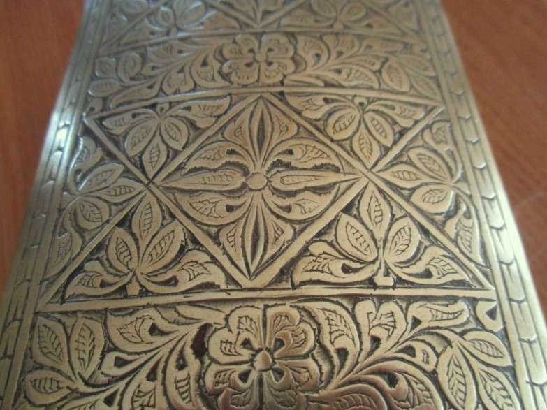 1. - A vintage/antique beautifully engraved solid brass cigar/keepsake box - wood lined