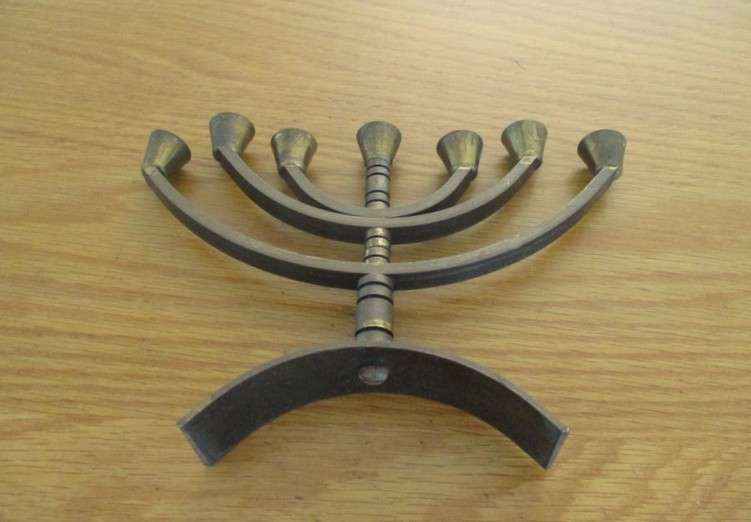 A small vintage Hanukkah Menorah made in Jerusalem - 7 candles