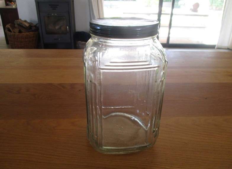 Wonderful large old Corner Cafe sweets/candy jar with metal lid - handy in the kitchen pantry!