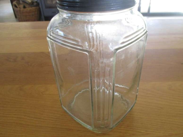 Wonderful large old Corner Cafe sweets/candy jar with metal lid - handy in the kitchen pantry!