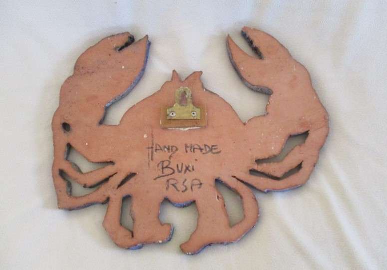 Stunning large hand made Buxi glazed art pottery crab for your beach house, kitchen, patio or garden