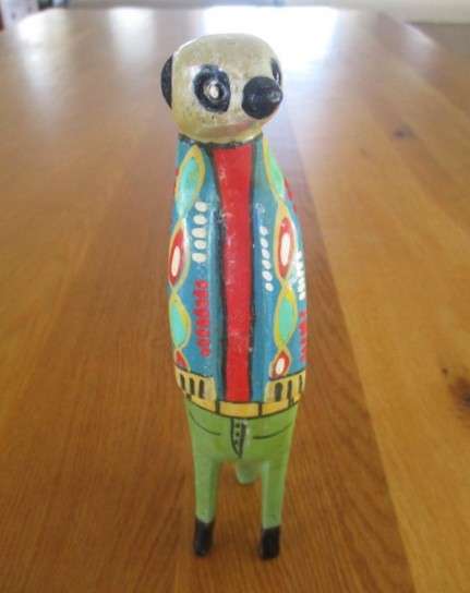 Hand carved and painted - colourful Meerkat family