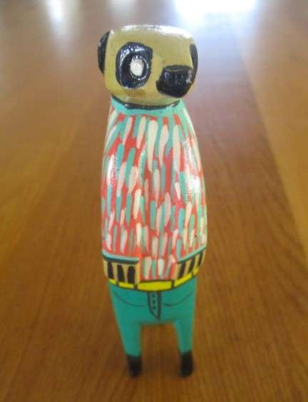 Hand carved and painted - colourful Meerkat family