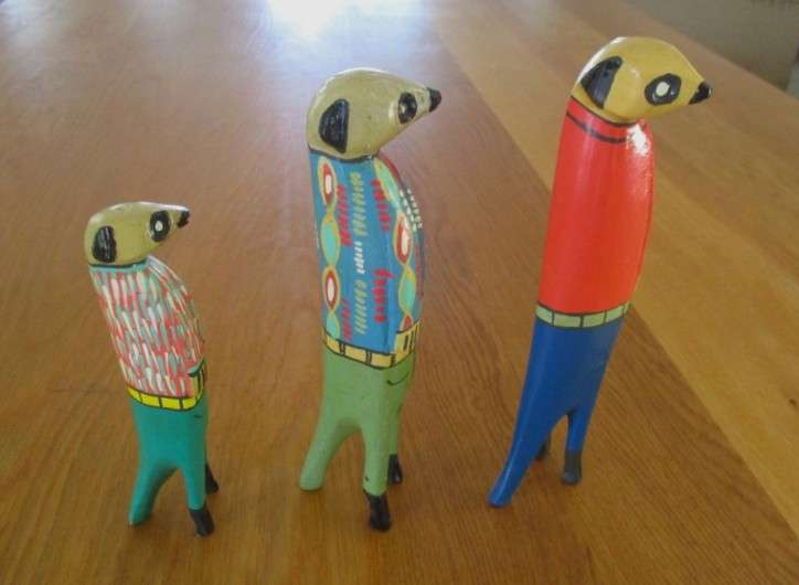 Hand carved and painted - colourful Meerkat family