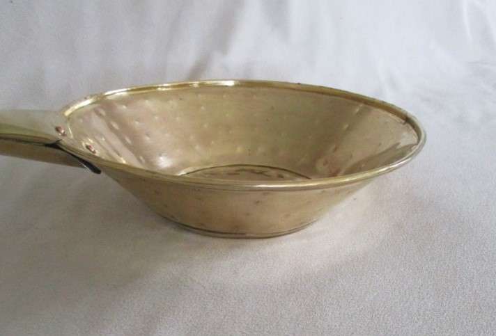 Kitchen decor - very large hand hammered brass pan/scoop with wooden handle