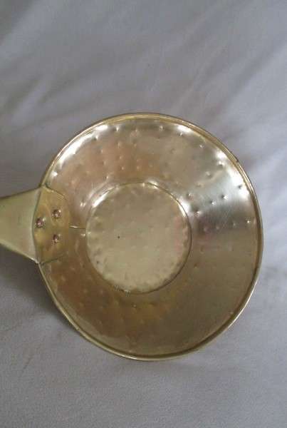 Kitchen decor - very large hand hammered brass pan/scoop with wooden handle