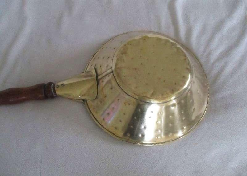 Kitchen decor - very large hand hammered brass pan/scoop with wooden handle