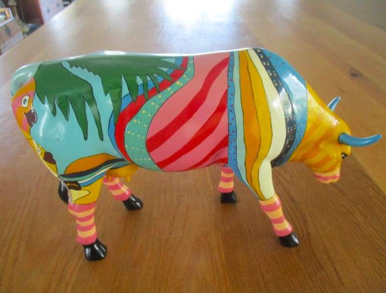 1. Collectable and Rare - large 2002 Cow Parade Tropical Heart Fish Caribbean Art Vibes ceramic cow