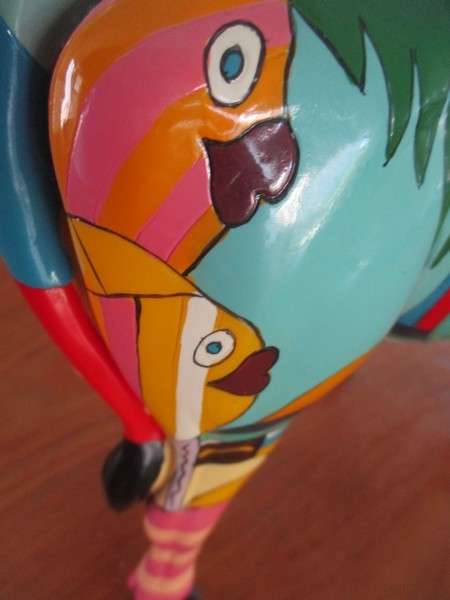1. Collectable and Rare - large 2002 Cow Parade Tropical Heart Fish Caribbean Art Vibes ceramic cow