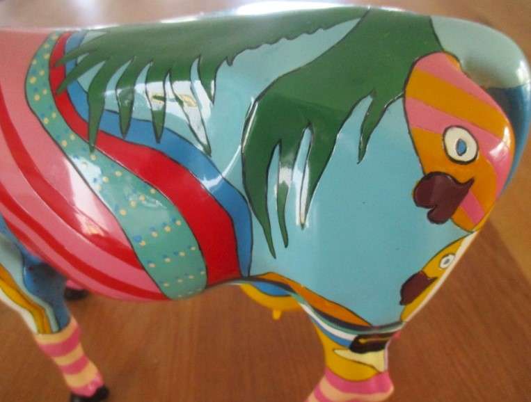 1. Collectable and Rare - large 2002 Cow Parade Tropical Heart Fish Caribbean Art Vibes ceramic cow