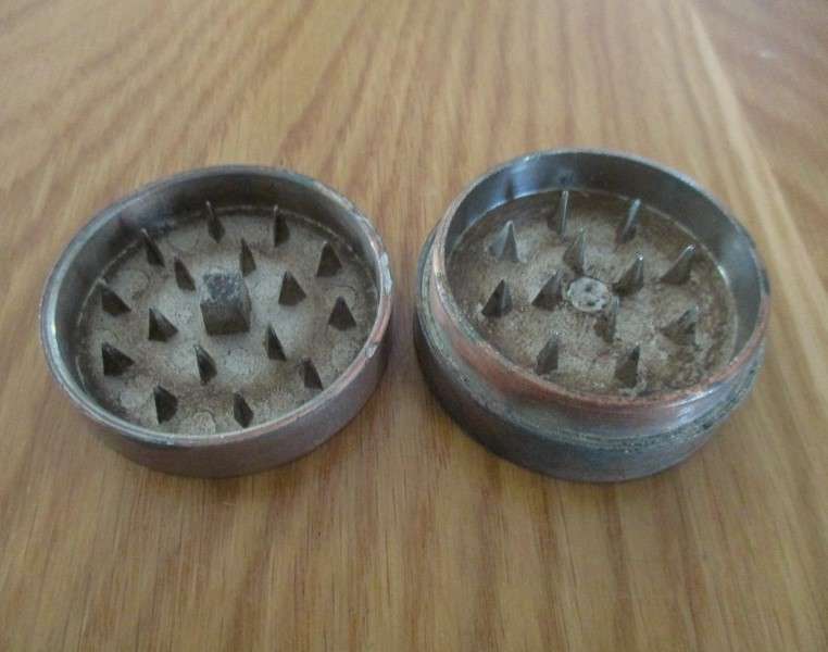 Vintage copper herb/tobacco grinder with sitting girl silhouette - lovely patina