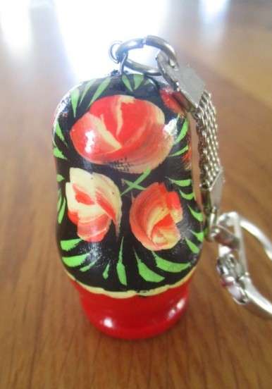 Vintage three piece set of wooden hand painted Matryoshka nesting dolls plus cute keyring