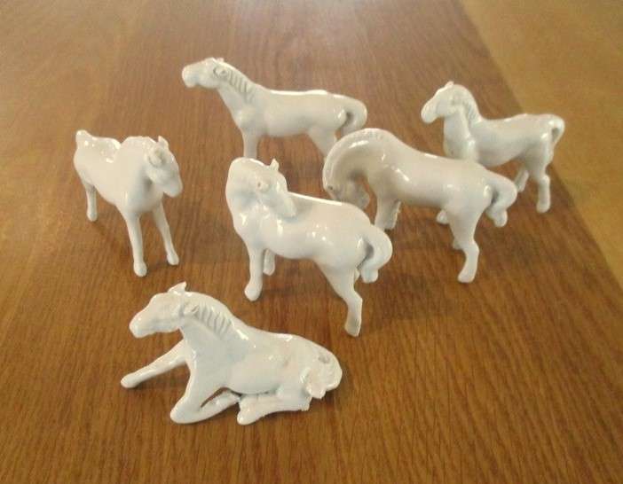 Six vintage 1950's miniature Blanc De Chine porcelain Chinese horses - excellent condition