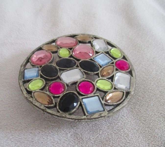 A large vintage Rhinestone belt buckle made in Italy - colourful and pretty