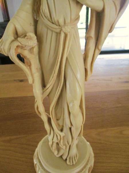 Very large vintage carved alabaster resin Chinese statue of  man holding exotic birds