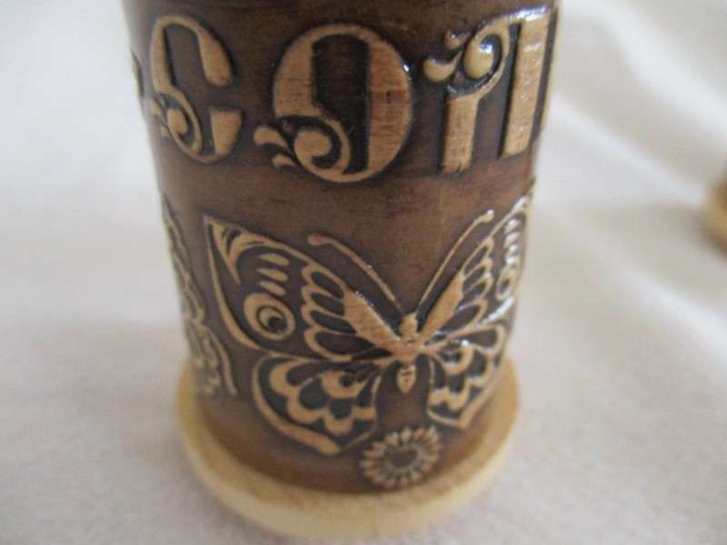 Wooden salt & pepper set carved with pretty butterflies