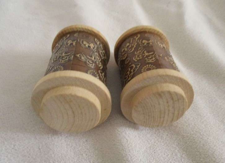 Wooden salt & pepper set carved with pretty butterflies