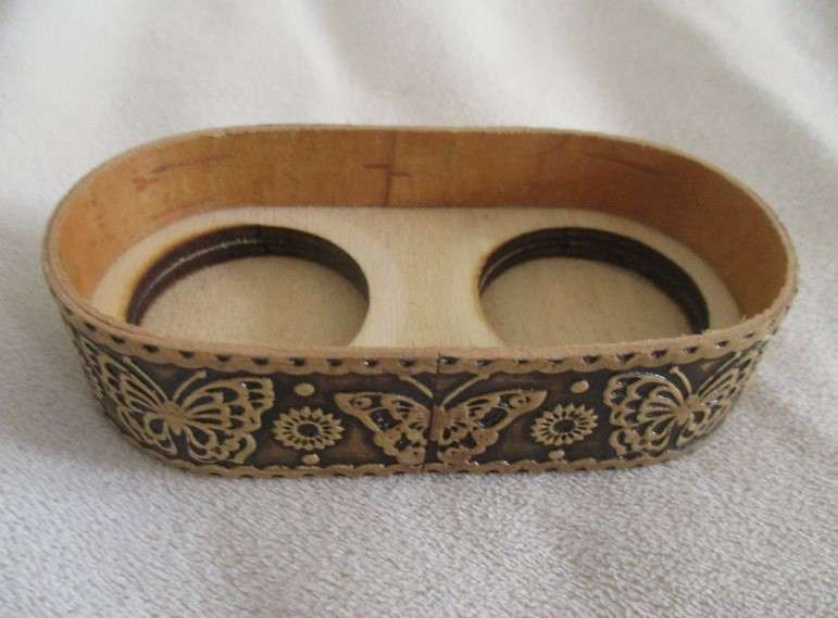 Wooden salt & pepper set carved with pretty butterflies
