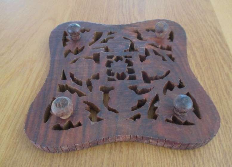 Vintage hand carved wooden Indian trivet/pot stand plus carved foldable display stand