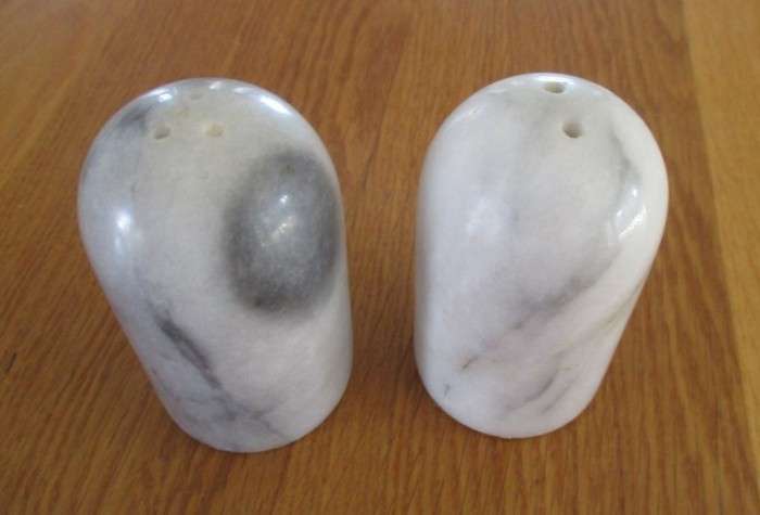 Elegant real marble salt and pepper shakers