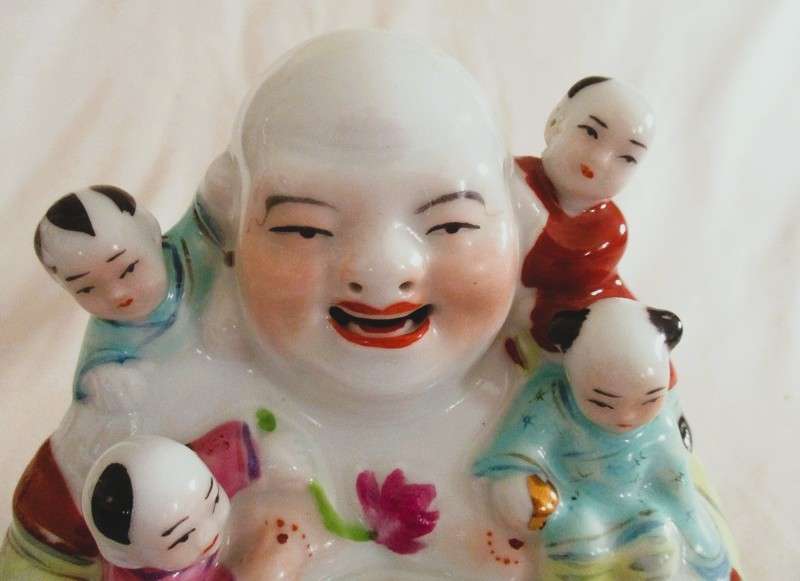 For Fangsa only - Larger vintage porcelain Chinese famille rose Buddha with five clambering children