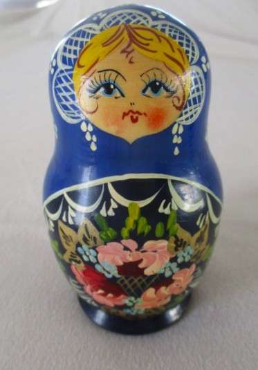 Vintage 1990's genuine Russian hand painted five piece set wooden Matryoshka nesting dolls