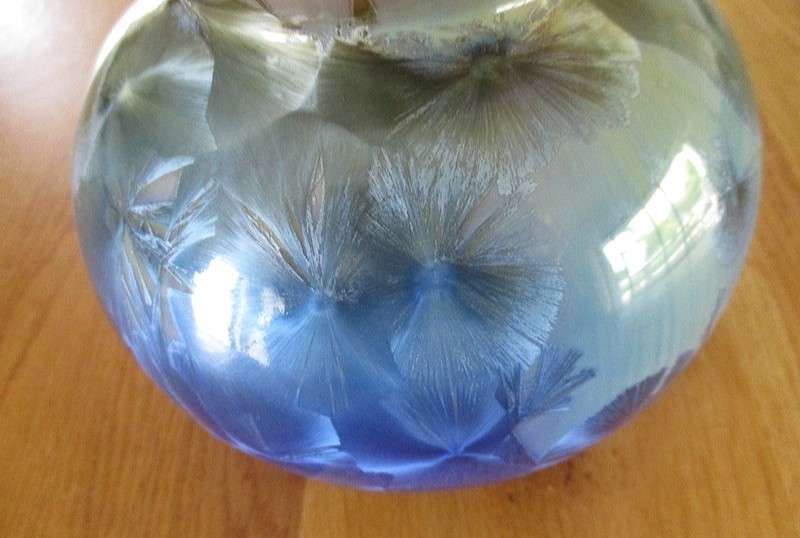 Showpiece!! Large Flambeaux Crystalline double gourd porcelain vase on wooden stand - signed
