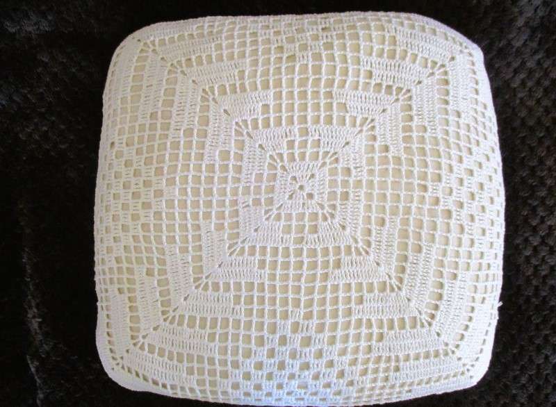 Two vintage hand crocheted cushions